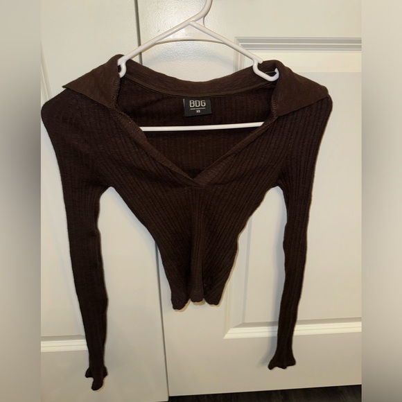 BDG BROWN XS SMALL SWEATER WITH COLLAR TIGHT KNIT (SOME STRETCH) - Picture 2 of 5
